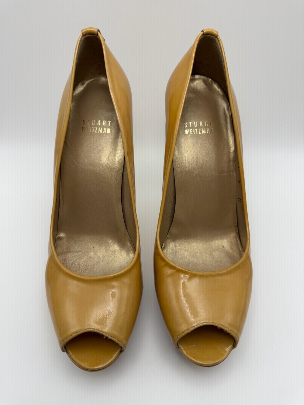 Stuart Weitzman "Diplille" Peep-toe 1.5” Platform Heels Calfskin Leather Size 9